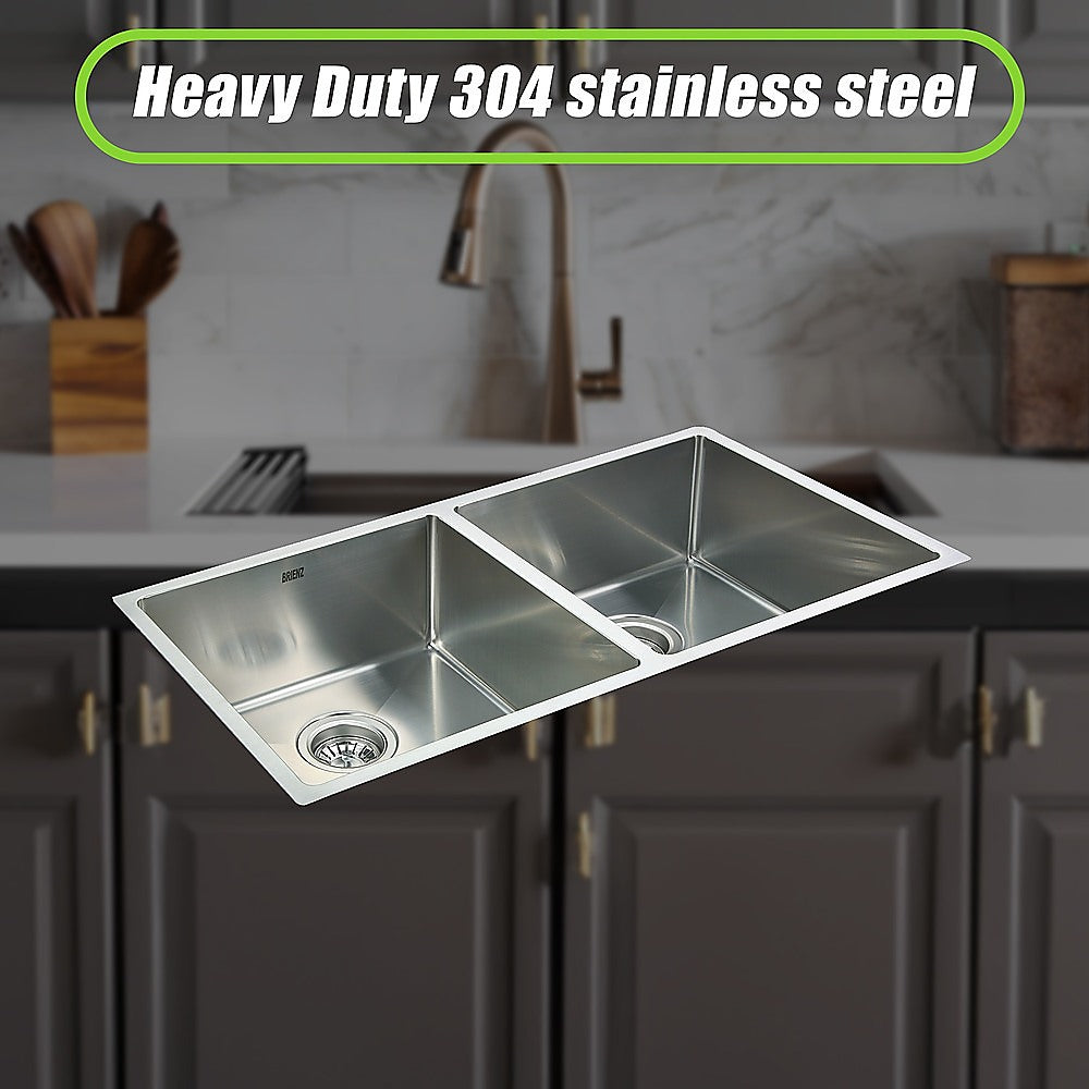 865x440mm Handmade Stainless Steel Undermount / Topmount Kitchen Sink with Waste - TRENDZ