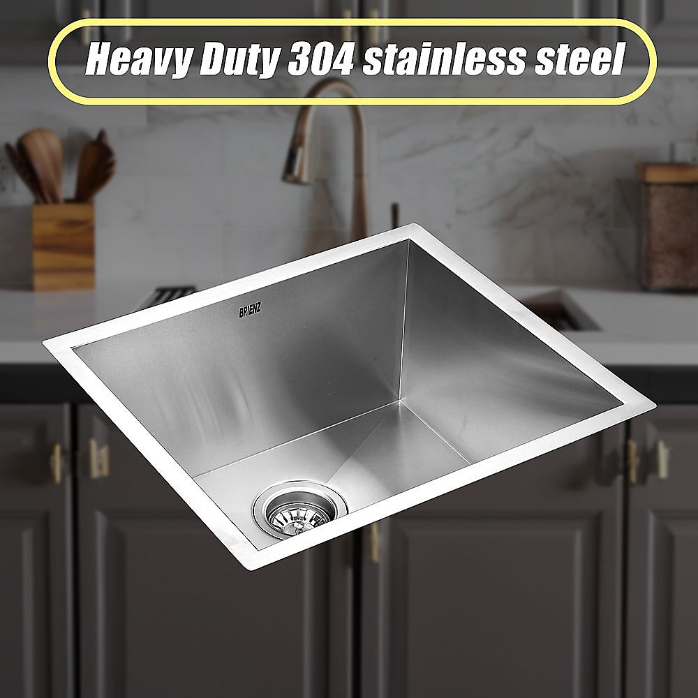 510x450mm Handmade Stainless Steel Undermount / Topmount Kitchen Laundry Sink with Waste - TRENDZ