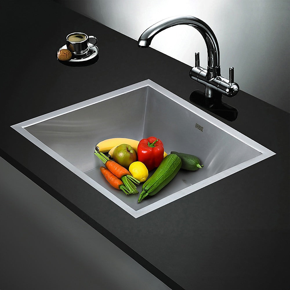 440x440mm Handmade Stainless Steel Undermount / Topmount Kitchen Laundry Sink with Waste - TRENDZ
