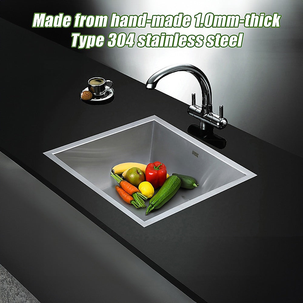 440x440mm Handmade Stainless Steel Undermount / Topmount Kitchen Laundry Sink with Waste - TRENDZ