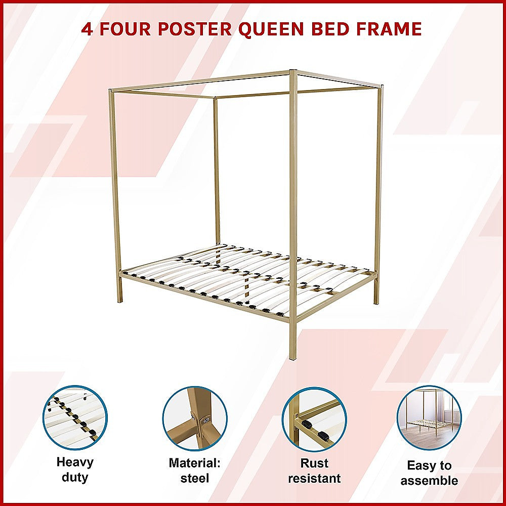 4 Four Poster Queen Bed Frame - TRENDZ