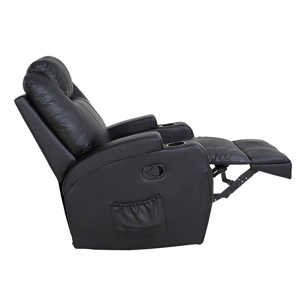 Black Massage Sofa Chair Recliner 360 Degree Swivel PU Leather Lounge 8 Point Heated - TRENDZ