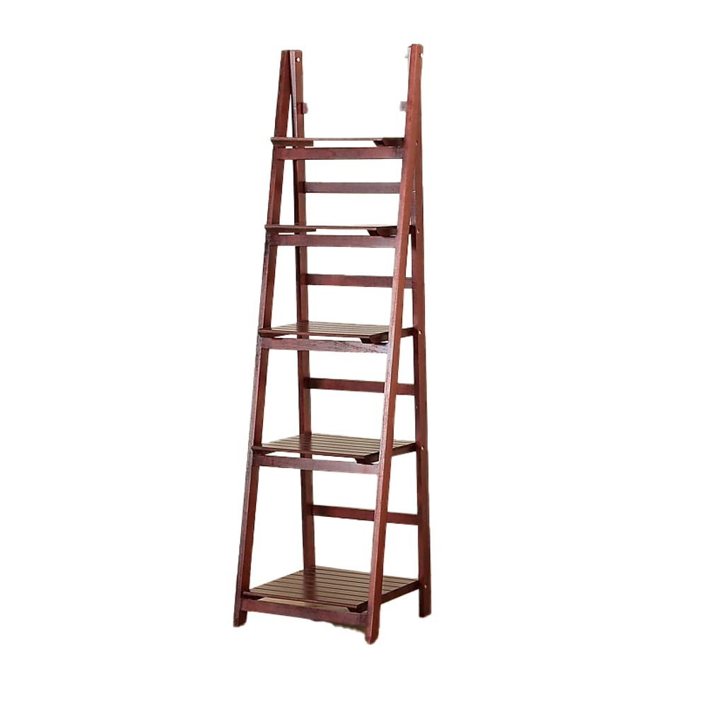 5 Tier Wooden Ladder Shelf Stand Storage Book Shelves Shelving Display Rack - TRENDZ