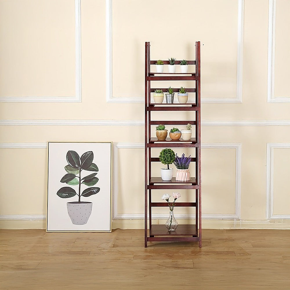5 Tier Wooden Ladder Shelf Stand Storage Book Shelves Shelving Display Rack - TRENDZ