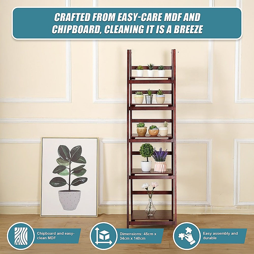 5 Tier Wooden Ladder Shelf Stand Storage Book Shelves Shelving Display Rack - TRENDZ