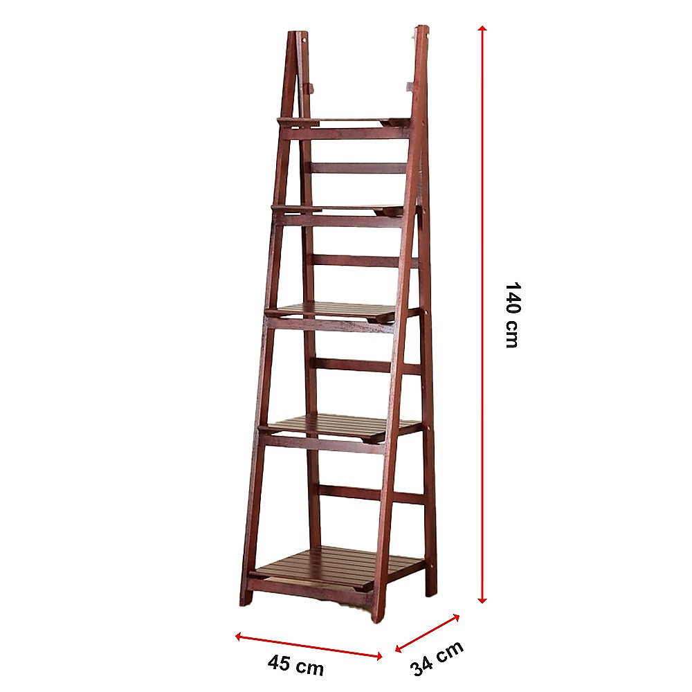 5 Tier Wooden Ladder Shelf Stand Storage Book Shelves Shelving Display Rack - TRENDZ