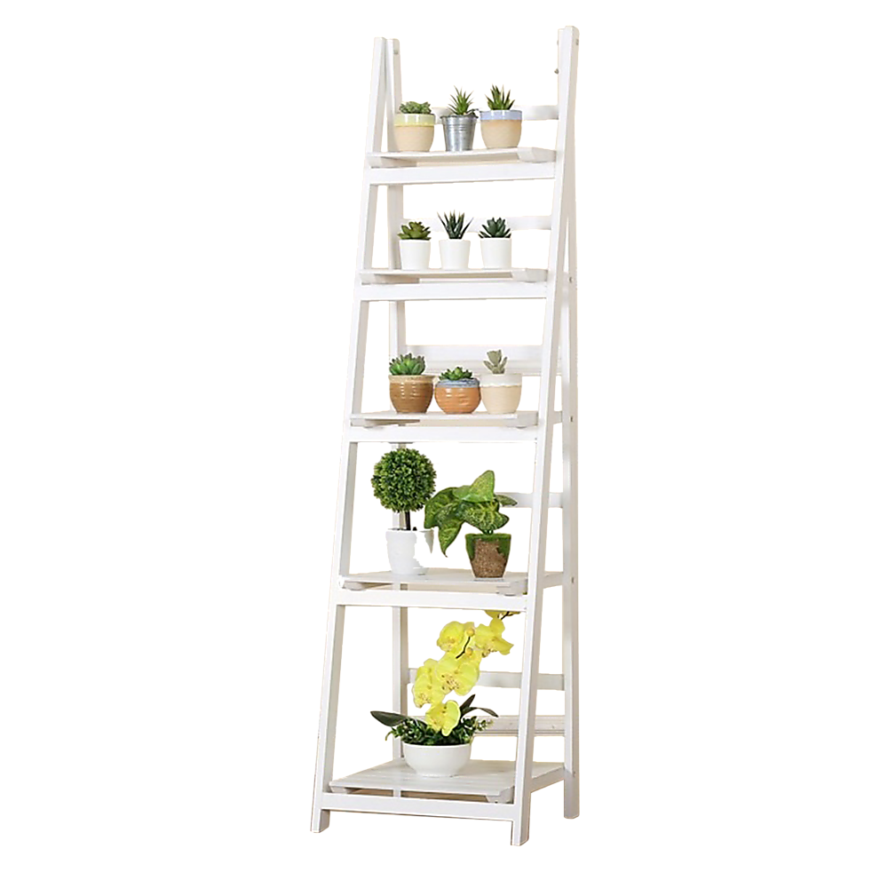 5 Tier Wooden Ladder Shelf Stand Storage Book Shelves Shelving Display Rack - TRENDZ