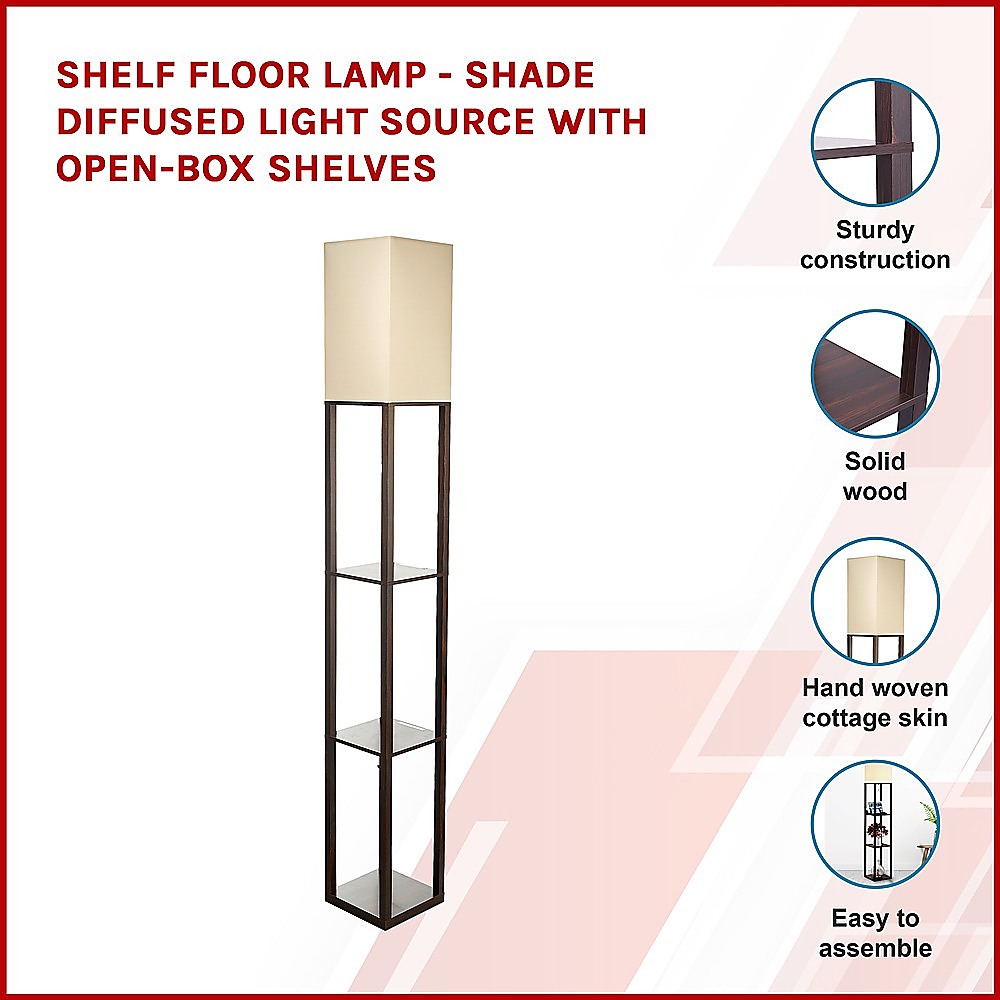 Shelf Floor Lamp - Shade Diffused Light Source with Open-Box Shelves - TRENDZ