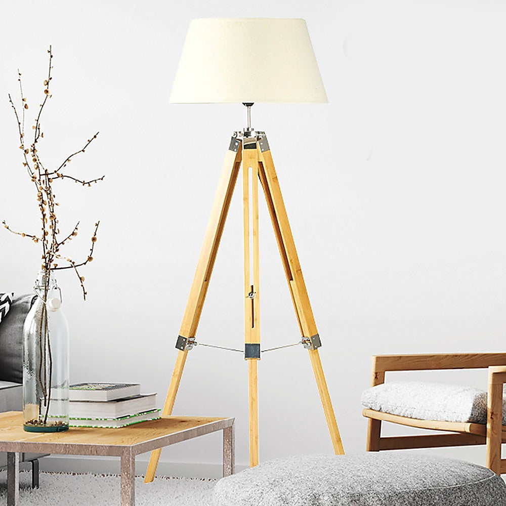 Modern Floor Lamp Wood Tripod Home Bedroom Reading Light 145cm - TRENDZ