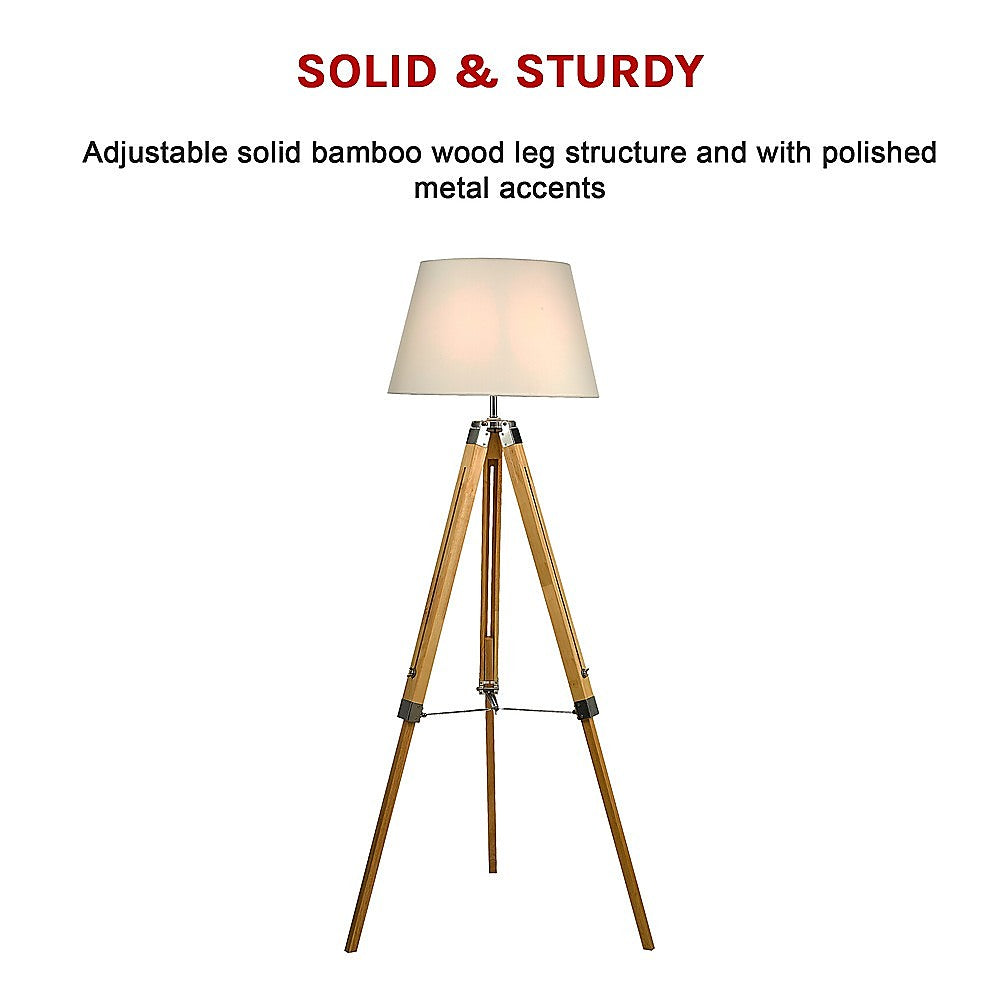 Modern Floor Lamp Wood Tripod Home Bedroom Reading Light 145cm - TRENDZ
