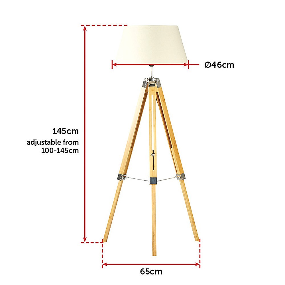Modern Floor Lamp Wood Tripod Home Bedroom Reading Light 145cm - TRENDZ