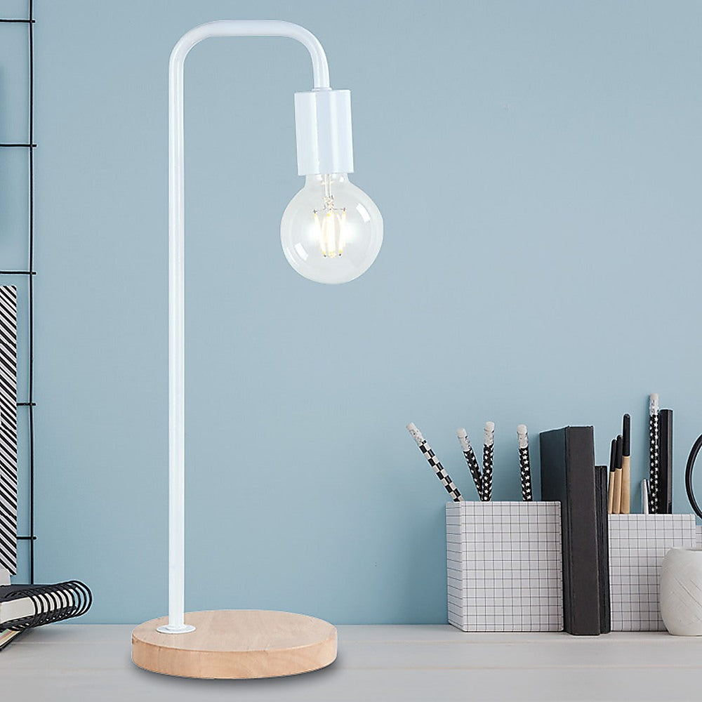 Modern Table lamp Desk Light Timber Base Bedside Bedroom White - TRENDZ