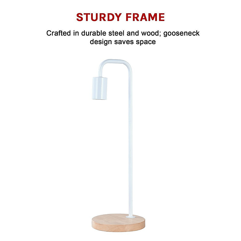 Modern Table lamp Desk Light Timber Base Bedside Bedroom White - TRENDZ