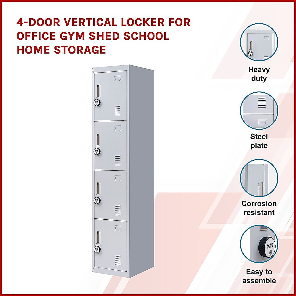 4-Door Vertical Locker for Office Gym Shed School Home Storage - TRENDZ
