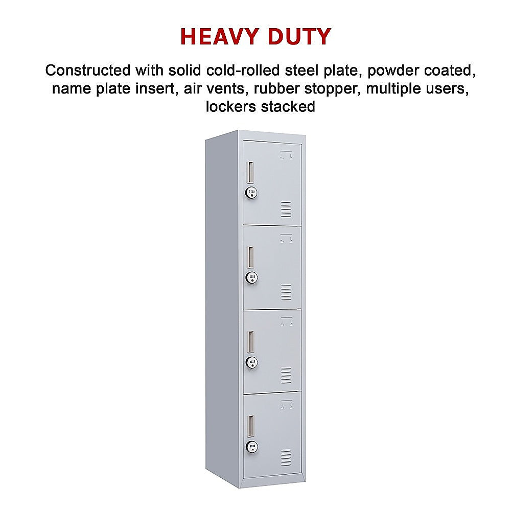 4-Door Vertical Locker for Office Gym Shed School Home Storage - TRENDZ