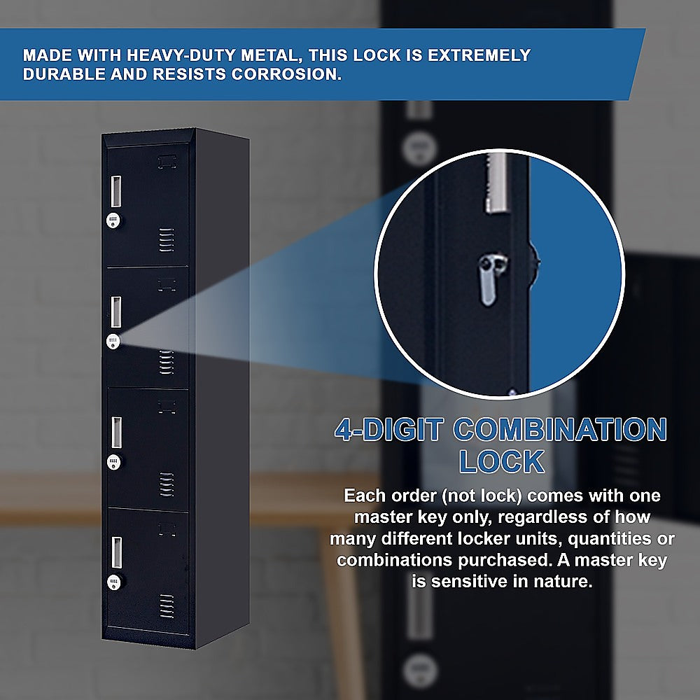 4-Door Vertical Locker for Office Gym Shed School Home Storage - TRENDZ