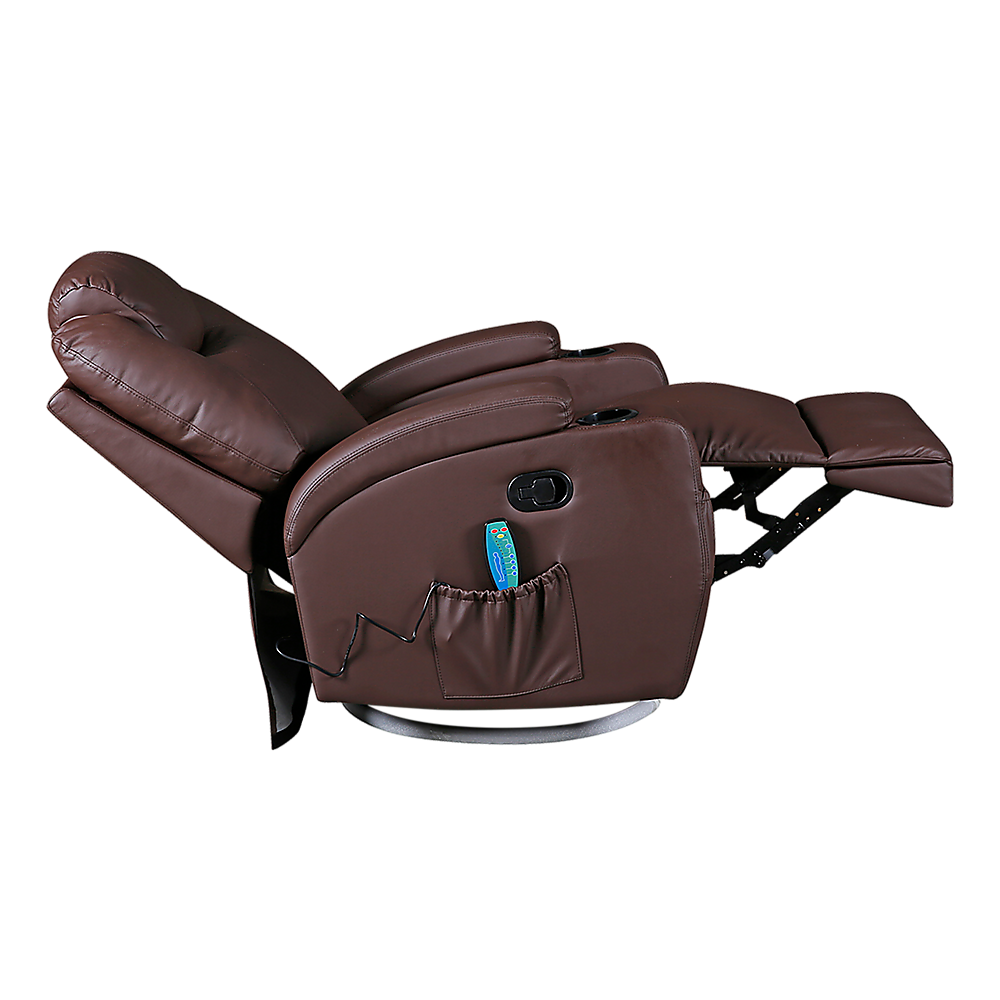 Brown Massage Sofa Chair Recliner 360 Degree Swivel PU Leather Lounge 8 Point Heated - TRENDZ