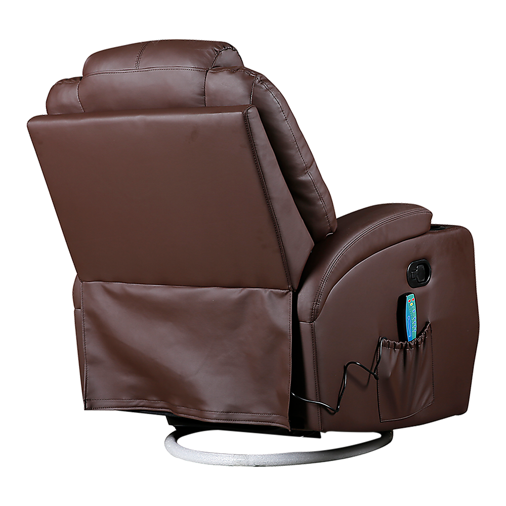 Brown Massage Sofa Chair Recliner 360 Degree Swivel PU Leather Lounge 8 Point Heated - TRENDZ
