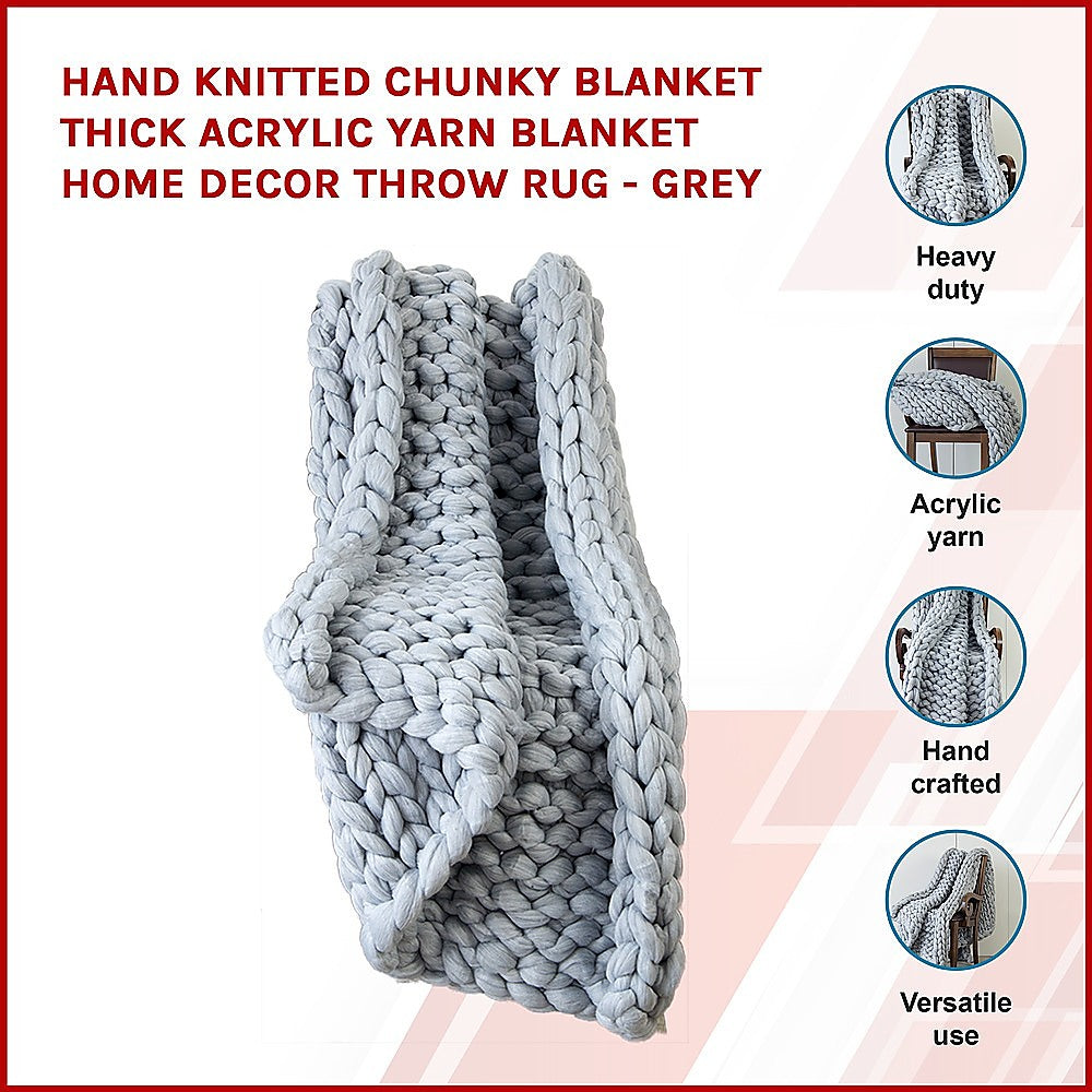 Hand Knitted Chunky Blanket Thick Acrylic Yarn Blanket Home Decor Throw Rug - Grey - TRENDZ