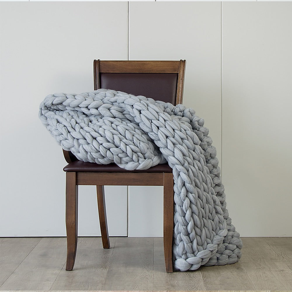 Hand Knitted Chunky Blanket Thick Acrylic Yarn Blanket Home Decor Throw Rug - Grey - TRENDZ