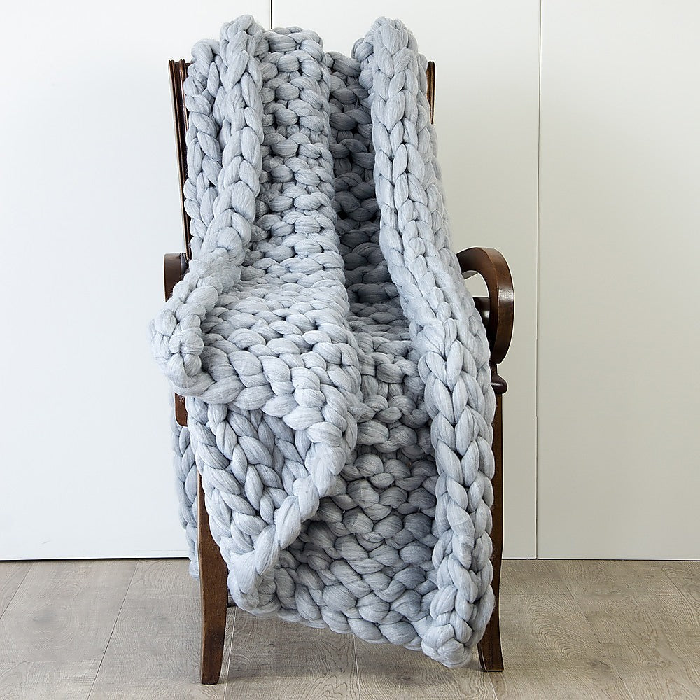 Hand Knitted Chunky Blanket Thick Acrylic Yarn Blanket Home Decor Throw Rug - Grey - TRENDZ