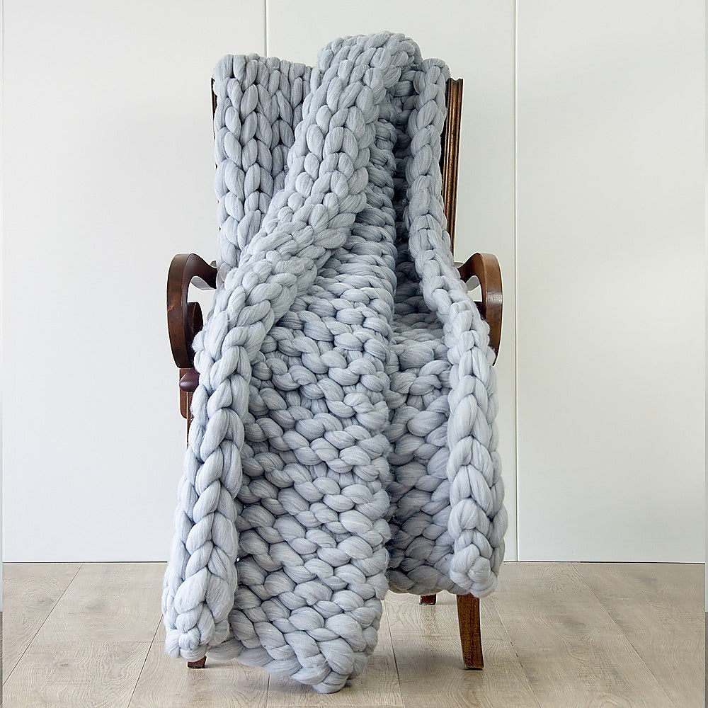 Hand Knitted Chunky Blanket Thick Acrylic Yarn Blanket Home Decor Throw Rug - Grey - TRENDZ