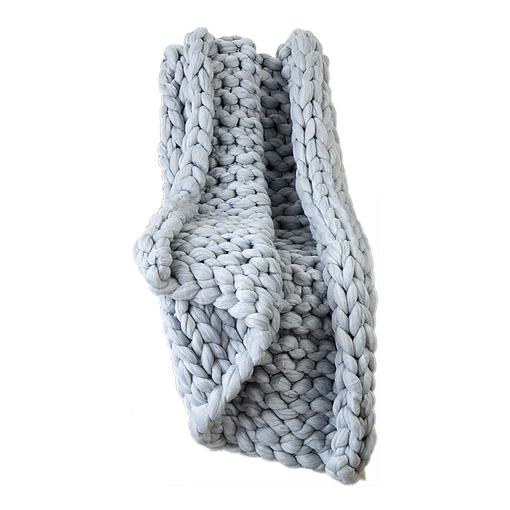 Hand Knitted Chunky Blanket Thick Acrylic Yarn Blanket Home Decor Throw Rug - Grey - TRENDZ