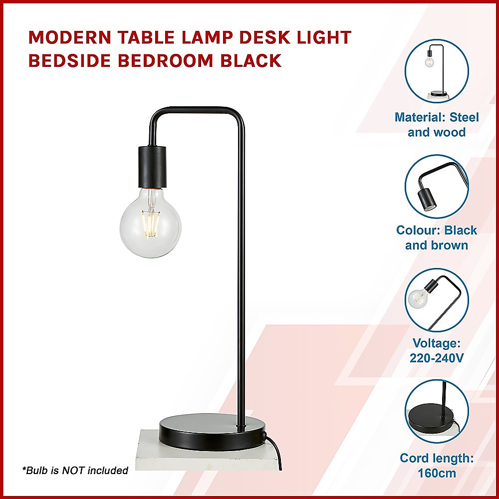 Modern Table lamp Desk Light Bedside Bedroom Black - TRENDZ