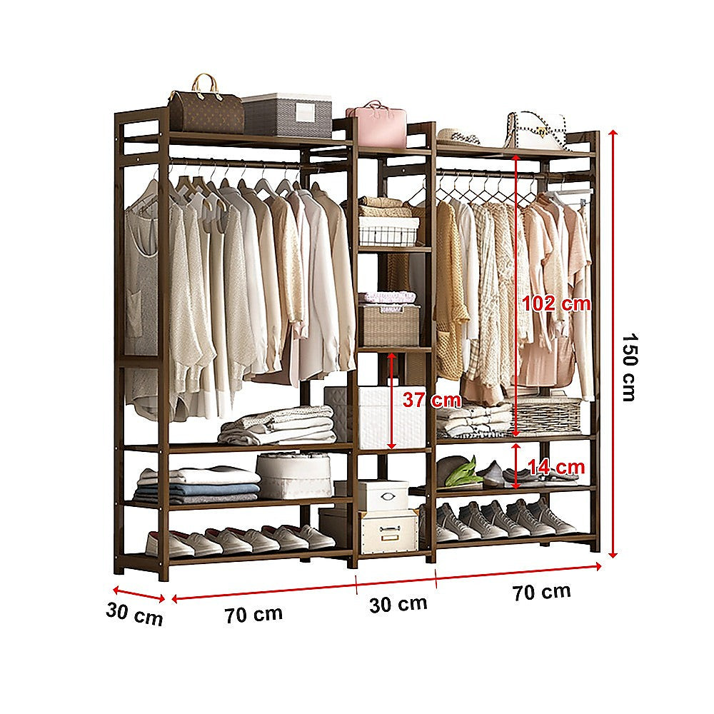 Bamboo Portable Clothes Rack with Shelves – Dark Wood