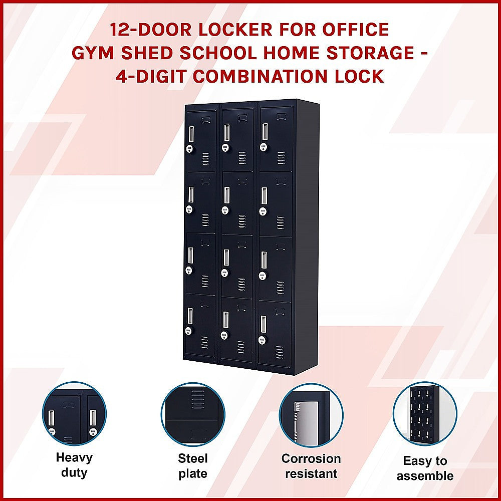 12-Door Locker for Office Gym Shed School Home Storage - 4-Digit Combination Lock - TRENDZ