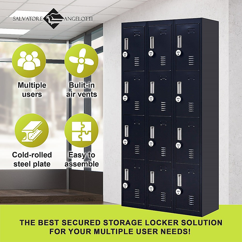 12-Door Locker for Office Gym Shed School Home Storage - 4-Digit Combination Lock - TRENDZ