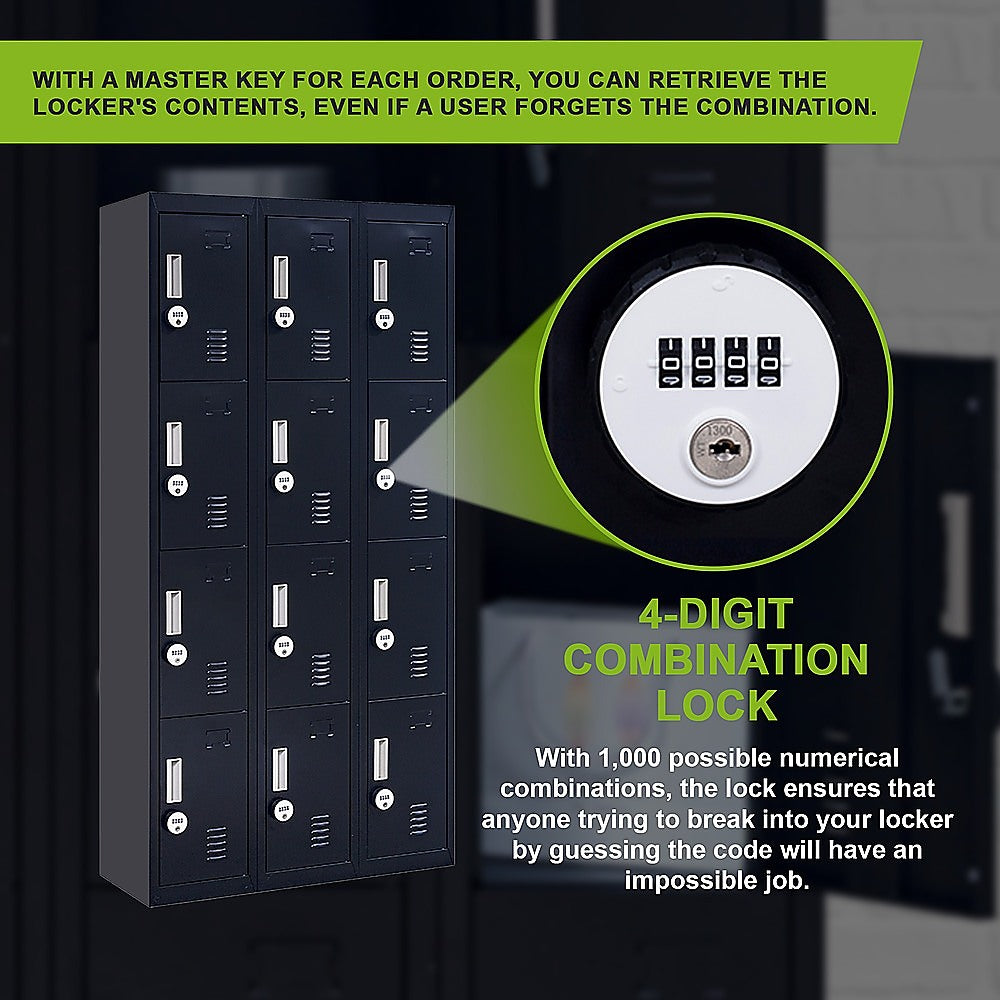 12-Door Locker for Office Gym Shed School Home Storage - 4-Digit Combination Lock - TRENDZ