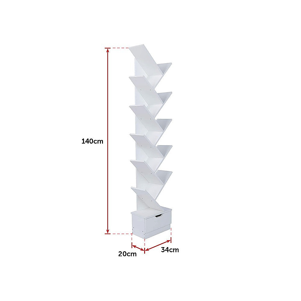 Tree Bookshelf Bookcase Book Organizer 12-Tier Multipurpose Shelf Display Racks - TRENDZ