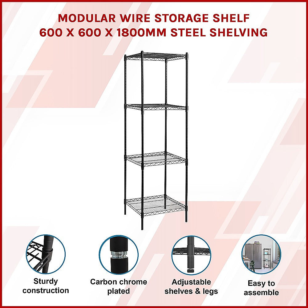 Modular Wire Storage Shelf 600 x 600 x 1800mm Steel Shelving - TRENDZ