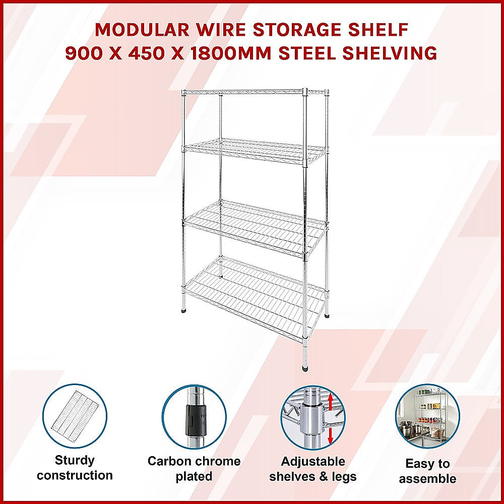 Modular Wire Storage Shelf 900 x 450 x 1800mm Steel Shelving - TRENDZ