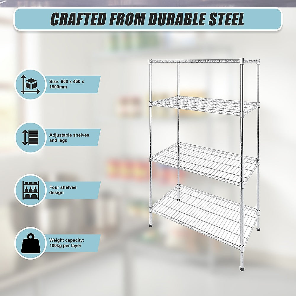 Modular Wire Storage Shelf 900 x 450 x 1800mm Steel Shelving - TRENDZ