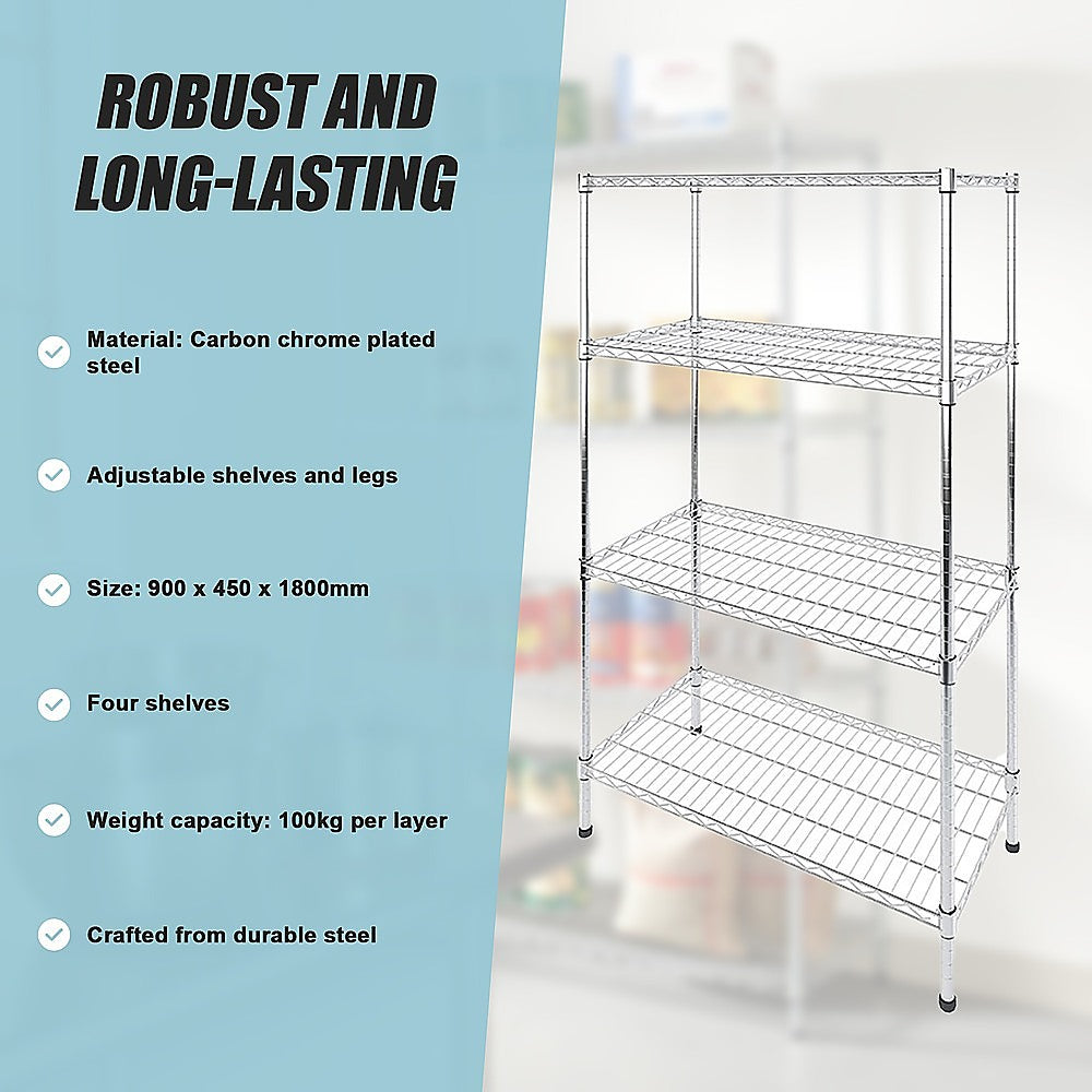 Modular Wire Storage Shelf 900 x 450 x 1800mm Steel Shelving - TRENDZ