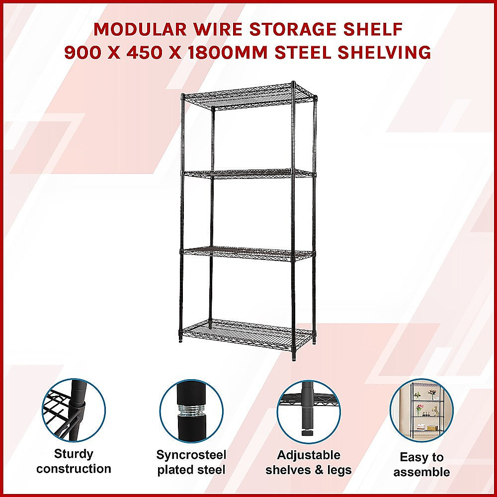 Modular Wire Storage Shelf 900 x 450 x 1800mm Steel Shelving - TRENDZ