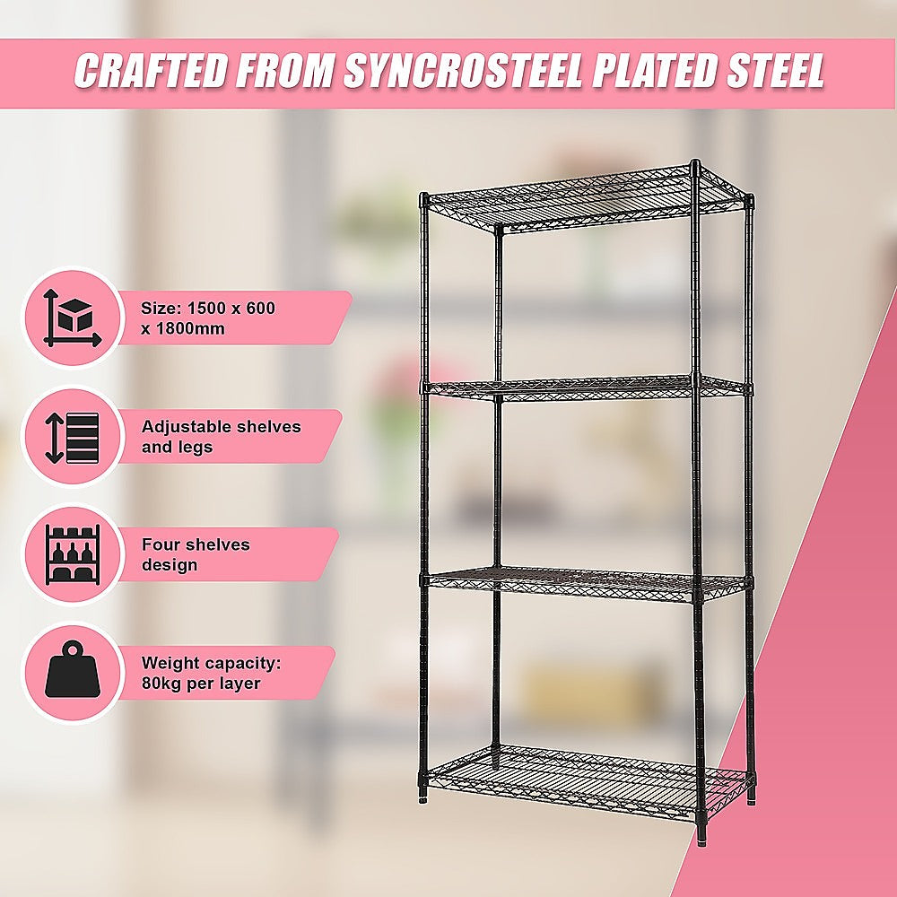 Modular Wire Storage Shelf 900 x 450 x 1800mm Steel Shelving - TRENDZ