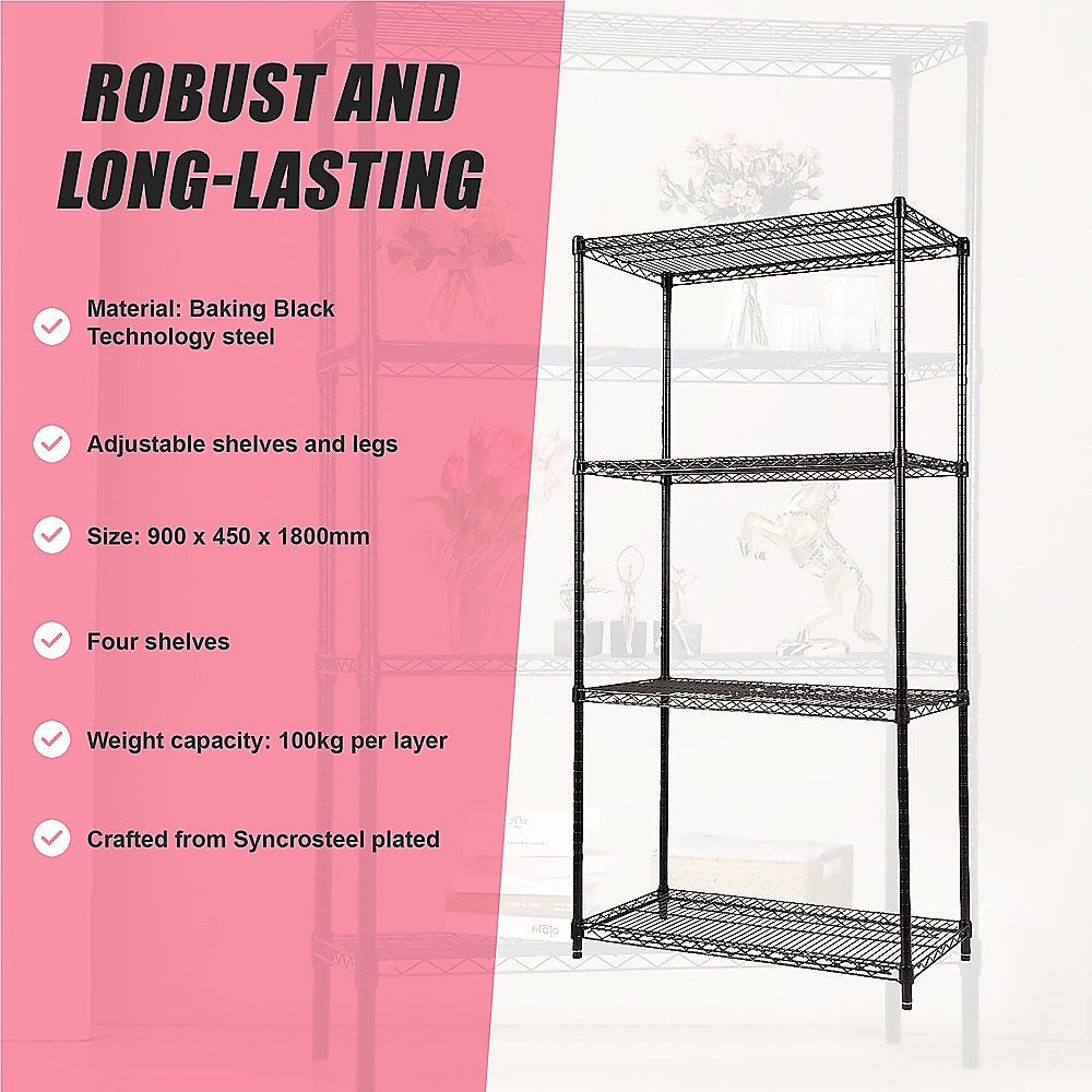 Modular Wire Storage Shelf 900 x 450 x 1800mm Steel Shelving - TRENDZ
