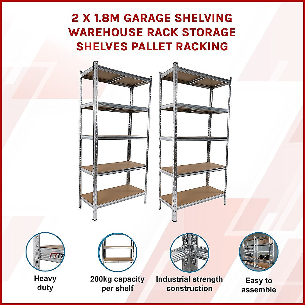 2 x 1.8M Garage Shelving Warehouse Rack Storage Shelves Pallet Racking - TRENDZ