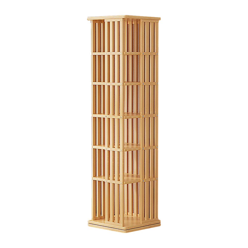 360 Rotating Bookshelf Bamboo Storage Display Rack Shelving in Wood - TRENDZ