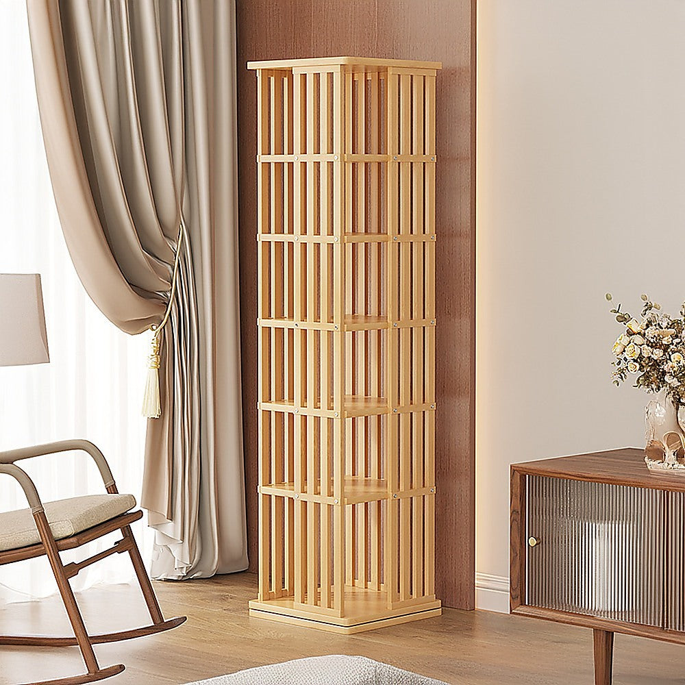 360 Rotating Bookshelf Bamboo Storage Display Rack Shelving in Wood - TRENDZ