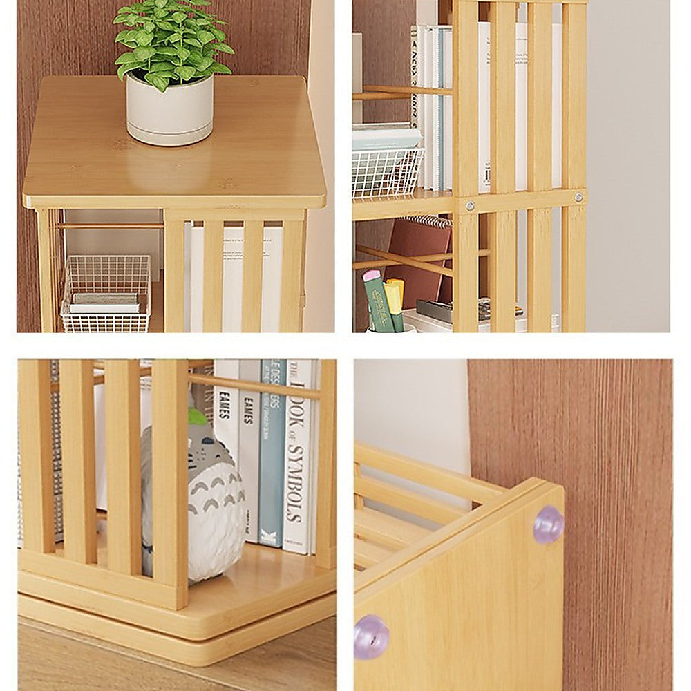 360 Rotating Bookshelf Bamboo Storage Display Rack Shelving in Wood - TRENDZ