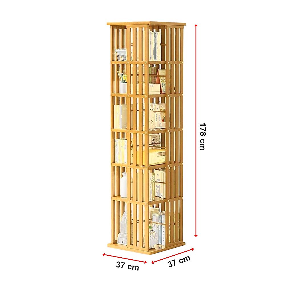 360 Rotating Bookshelf Bamboo Storage Display Rack Shelving in Wood - TRENDZ