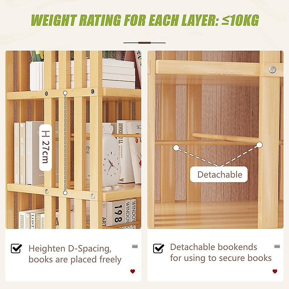 360 Rotating Bookshelf Bamboo Storage Display Rack Shelving in Wood - TRENDZ
