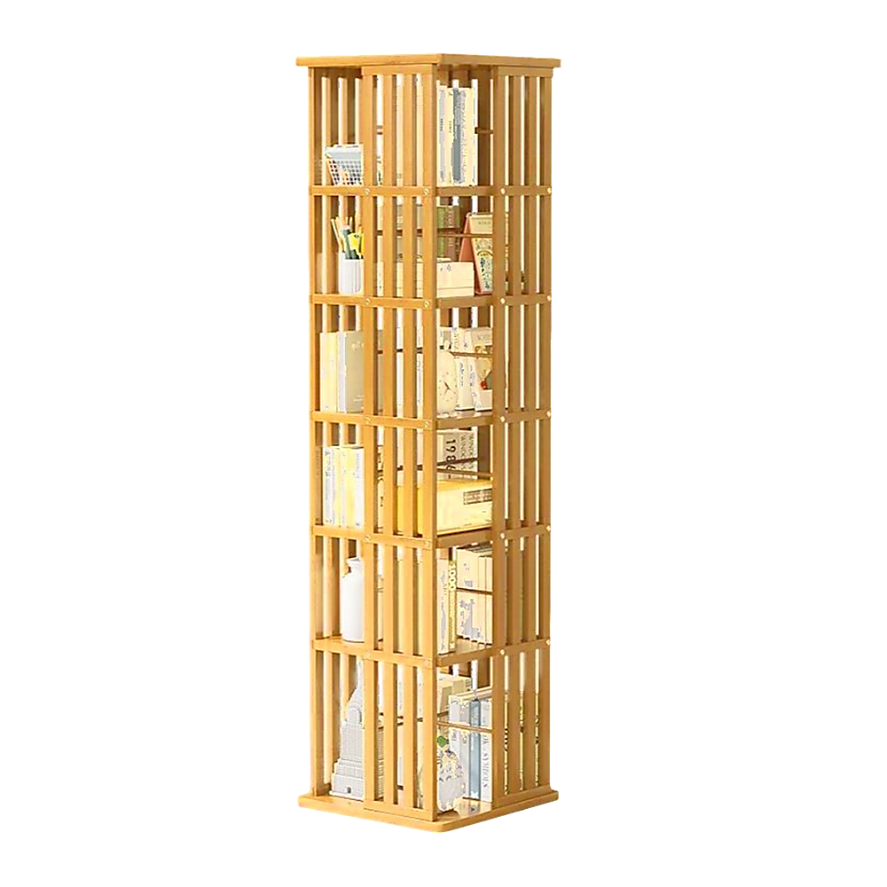 360 Rotating Bookshelf Bamboo Storage Display Rack Shelving in Wood - TRENDZ