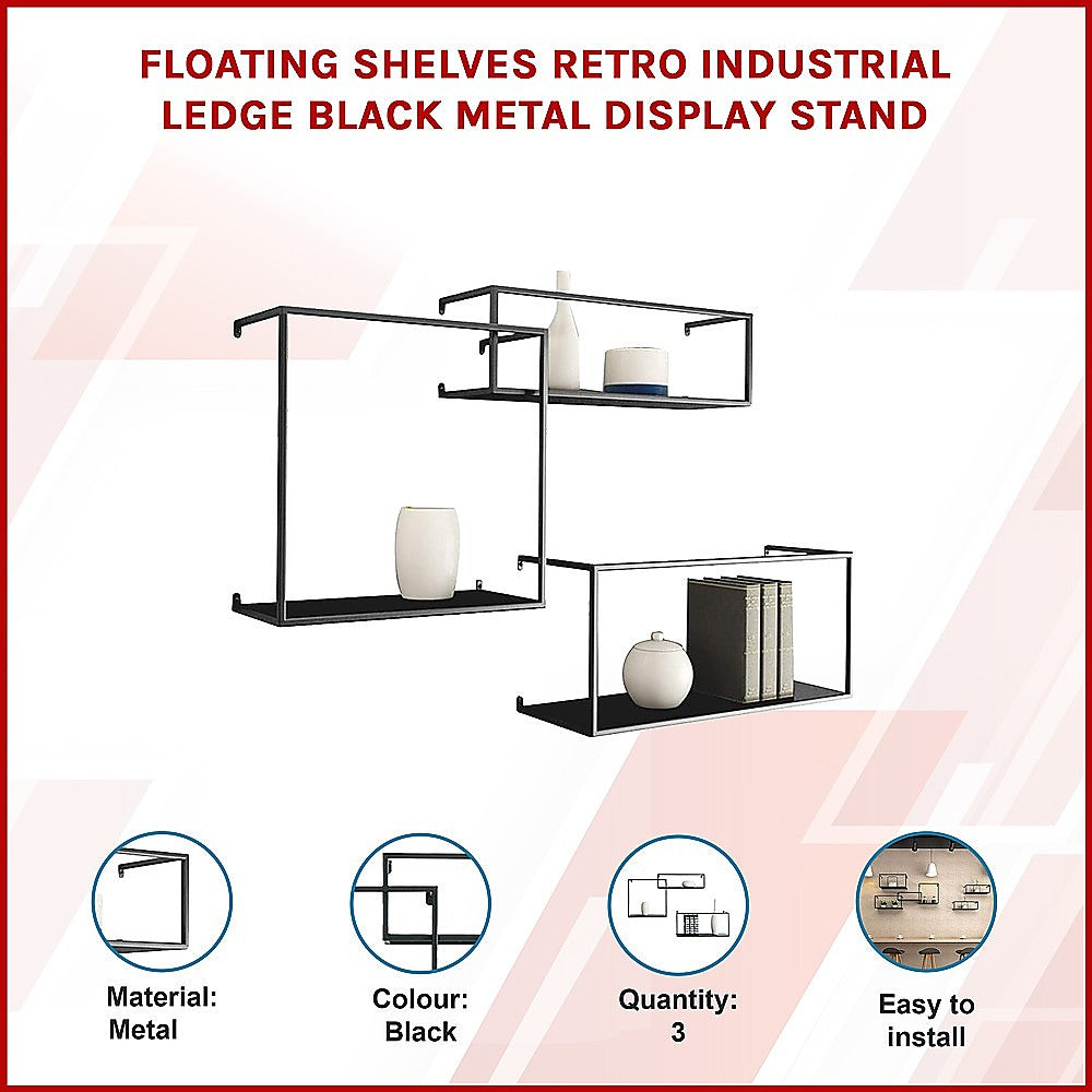 Floating Shelves Retro Industrial Ledge Black Metal Display Stand - TRENDZ