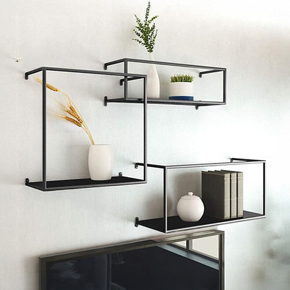 Floating Shelves Retro Industrial Ledge Black Metal Display Stand - TRENDZ