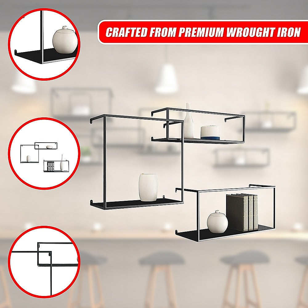 Floating Shelves Retro Industrial Ledge Black Metal Display Stand - TRENDZ